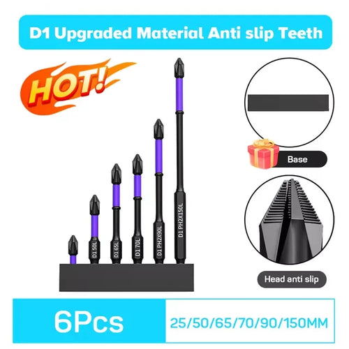 6/12 Pcs Magnetic Screwdriver Bits Non-slip Shockproof Phillips Impact