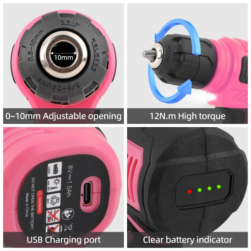 Hi-Spec 133PC Power Tool Combo Kits with 8V Cordless Drill,Home