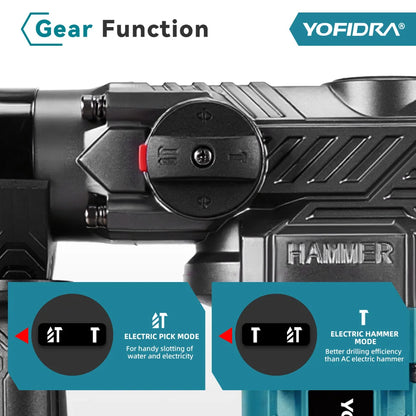 YOFIDRA 26MM 2200W Brushless Electric Hammer Impact Drill Cordless