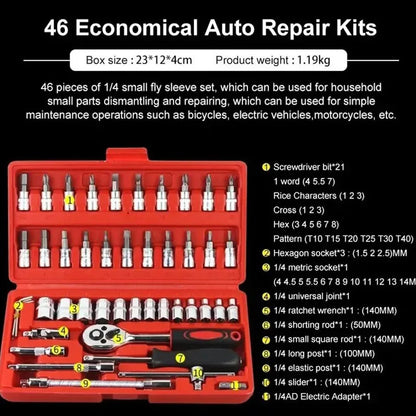 46 Piece/Set of Car Repair Tool Kit 1/4-Inch Socket Set Car Repair