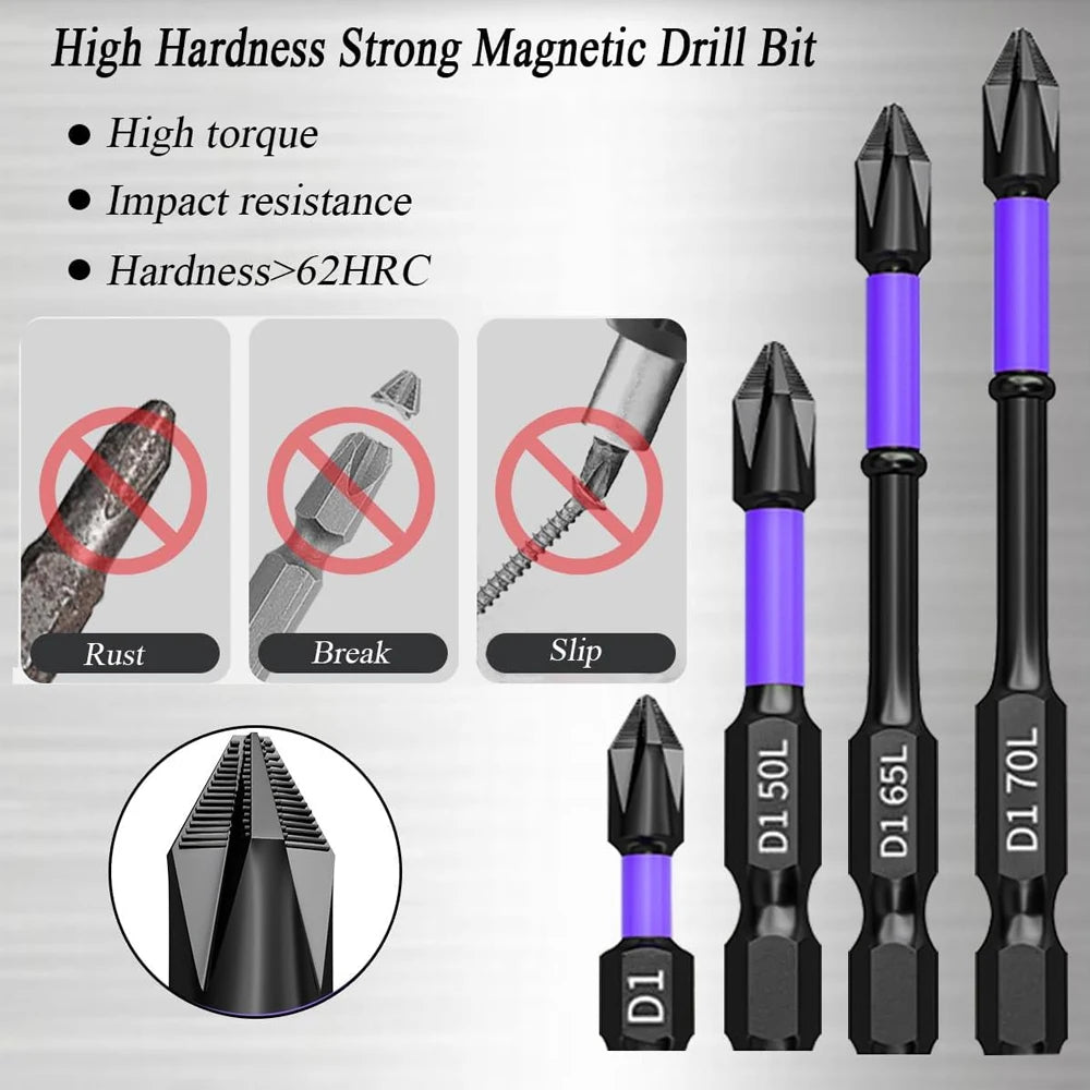 6/12 Pcs Magnetic Screwdriver Bits Non-slip Shockproof Phillips Impact