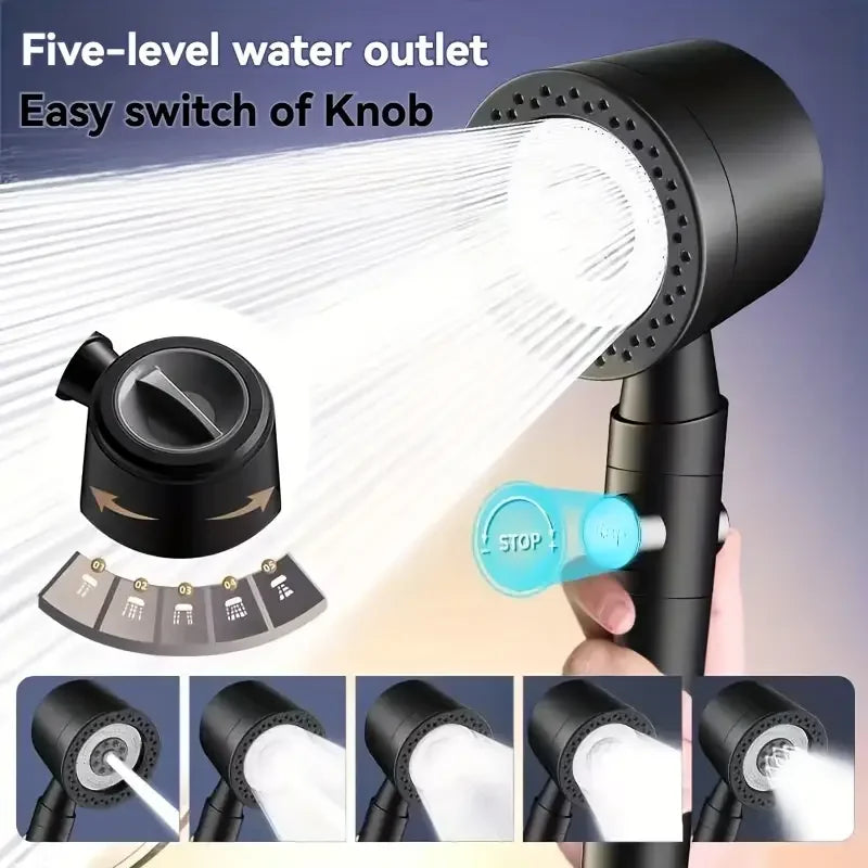 New High Pressure Water Saving Filter Shower Head 5 Modes Handheld