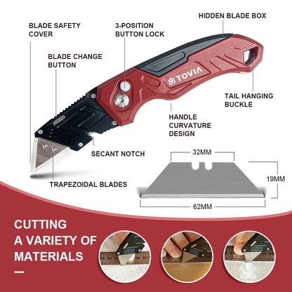 T TOVIA Folding Utility Knife Box Cutter, 3-Position Blades, Blade