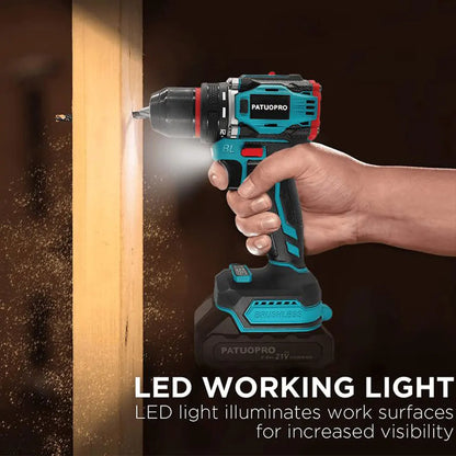 PATUOPRO 10mm Cordless Brushless Electric Drill 2-Speed Metal Chuck