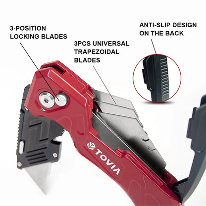 T TOVIA Folding Utility Knife Box Cutter, 3-Position Blades, Blade