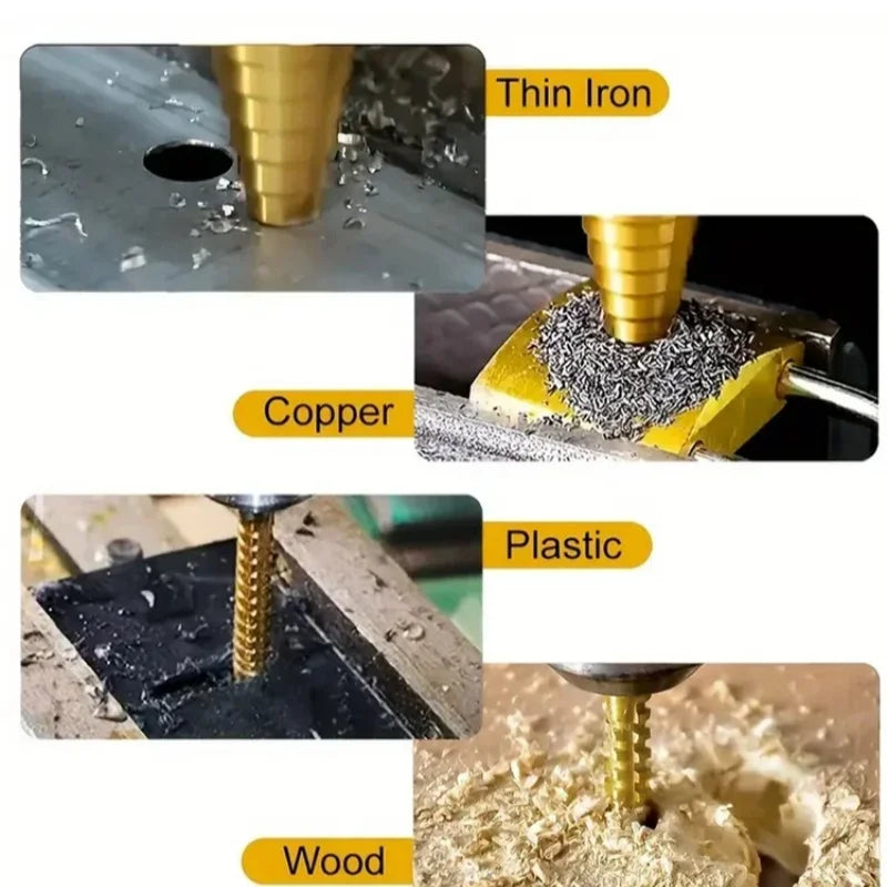 Titanium Step Drill Bit Set Saw 6pcs 4-12 4-20 4-32mm 3-8 mm for