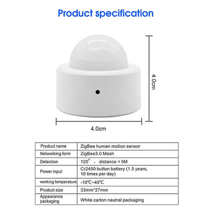 ONENUO Tuya Zigbee Mini Smart PIR Motion Detector Human Body Infrared