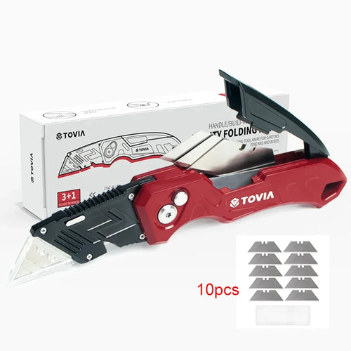 T TOVIA Folding Utility Knife Box Cutter, 3-Position Blades, Blade