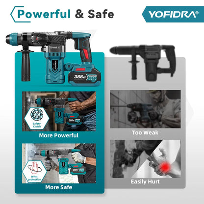 YOFIDRA 26MM 2200W Brushless Electric Hammer Impact Drill Cordless
