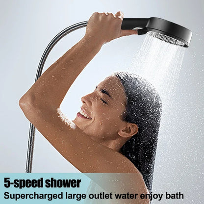 5 Modes Adjustable Rain Drenching Mode Black Bath Shower Head Head