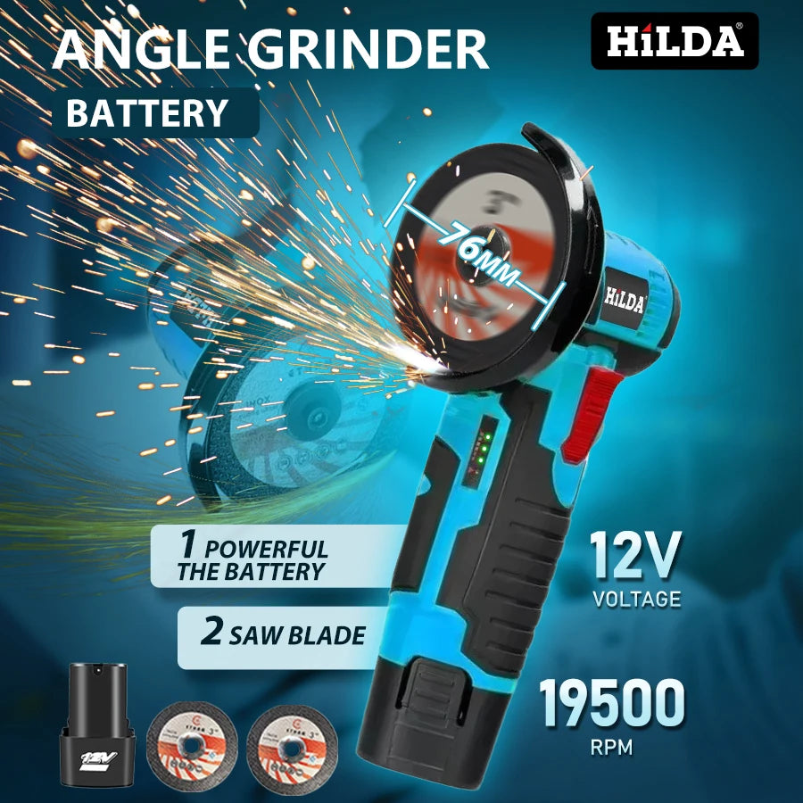HiLDA 12V/3 Inch Lithium Electric Angle Grinder Mini Small Household