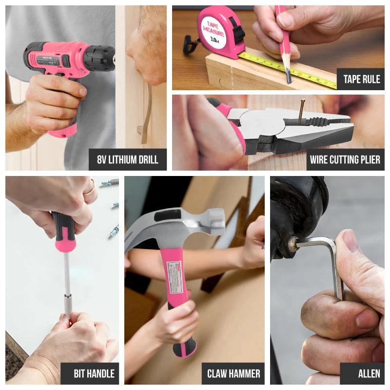 Hi-Spec 133PC Power Tool Combo Kits with 8V Cordless Drill,Home