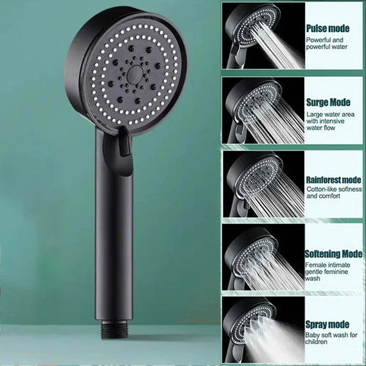 5 Modes Adjustable Rain Drenching Mode Black Bath Shower Head Head