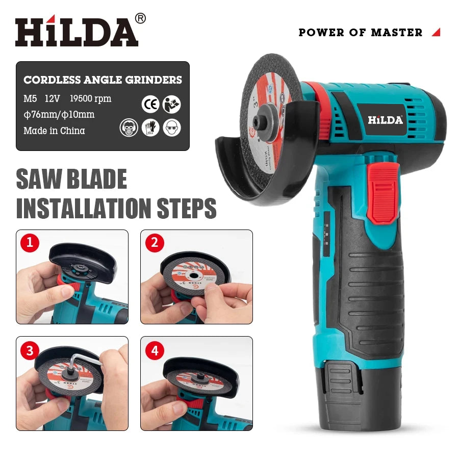 HiLDA 12V/3 Inch Lithium Electric Angle Grinder Mini Small Household