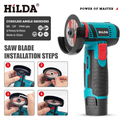 HiLDA 12V/3 Inch Lithium Electric Angle Grinder Mini Small Household