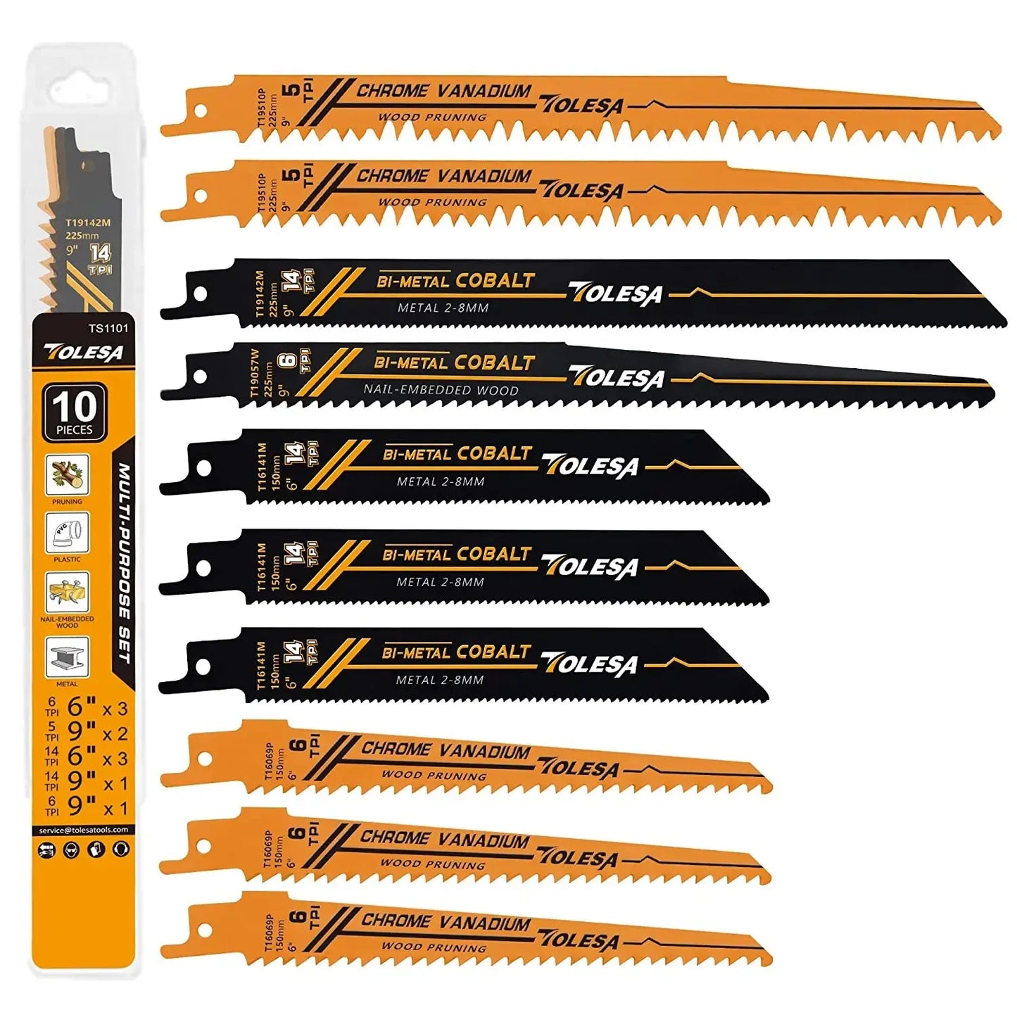 TOLESA 10PCS Reciprocating Bi-metal Saw Blades for Wood Pruning PVC