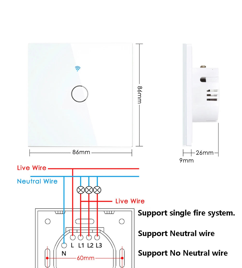 WiFi Smart Switch EU Light Wall Touch Switch 220V No Need Neutral Wire