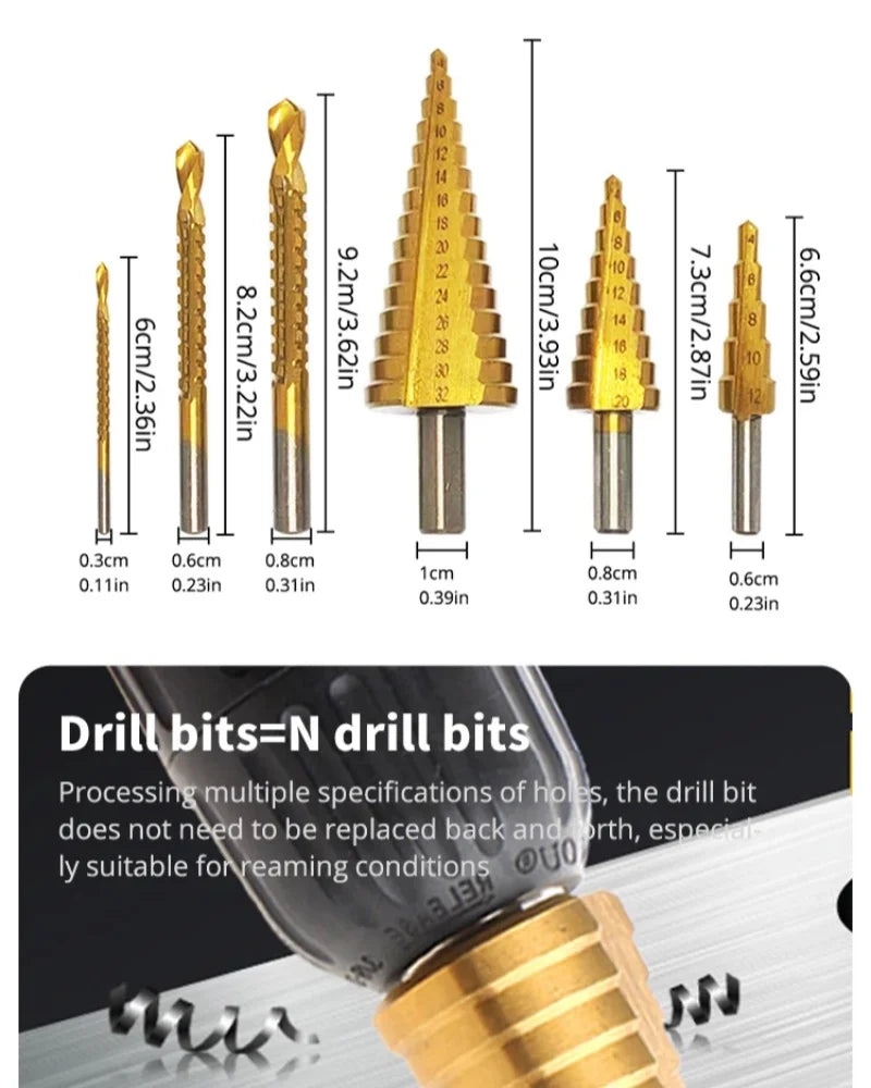 Titanium Step Drill Bit Set Saw 6pcs 4-12 4-20 4-32mm 3-8 mm for