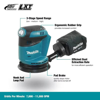 Makita DBO180Z 18V Brushless Cordless Rechargeable Disc Random Orbital