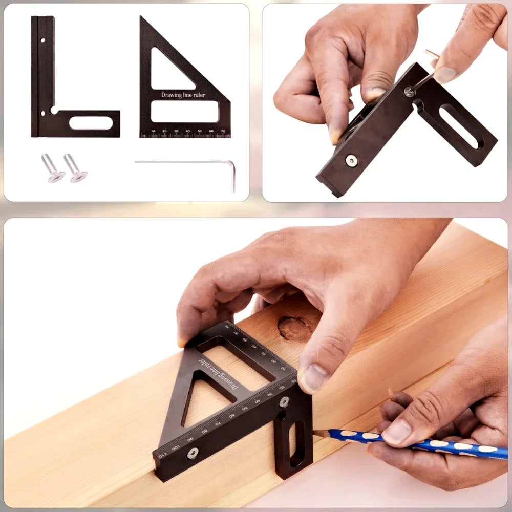 3D Multi-Angle Miter Triangle Ruler,45/90 Degree Aluminum Woodworking