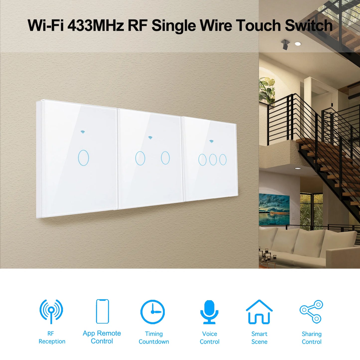 WiFi Smart Switch EU Light Wall Touch Switch 220V No Need Neutral Wire