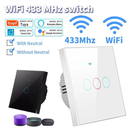 WiFi Smart Switch EU Light Wall Touch Switch 220V No Need Neutral Wire