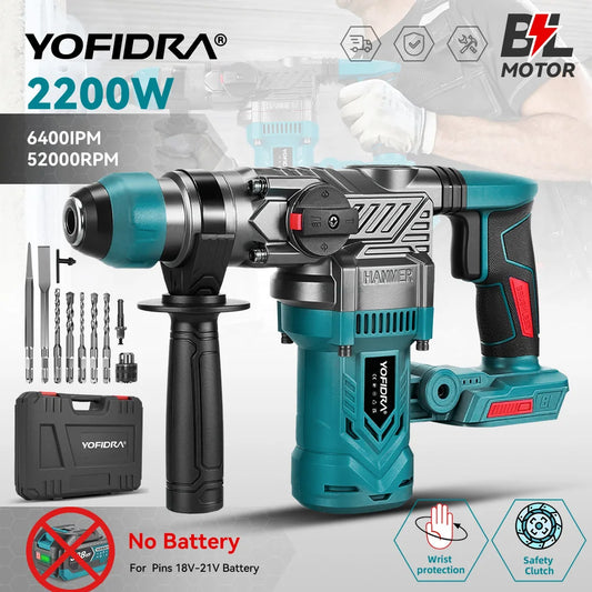 YOFIDRA 26MM 2200W Brushless Electric Hammer Impact Drill Cordless